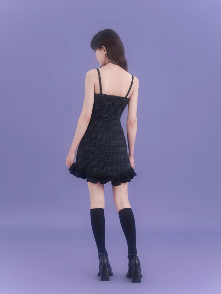 Sexy plaid suspender dress