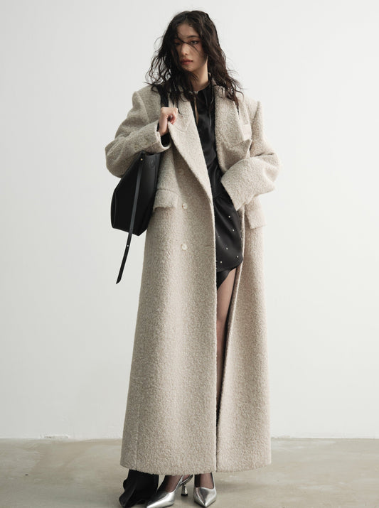 Grainy texture woolen long coat