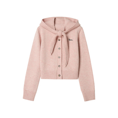 Pink Wool Hooded Cardigan