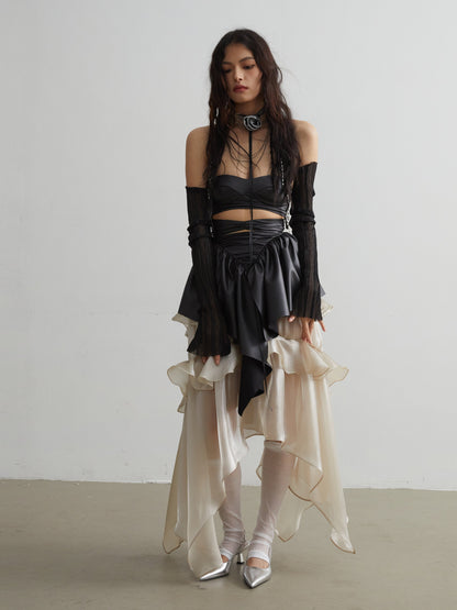 Nude Glossy Ruffled Goldfish Skirt