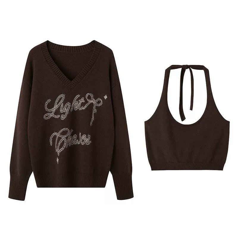 Knitted Plaid Sweater Set-Up