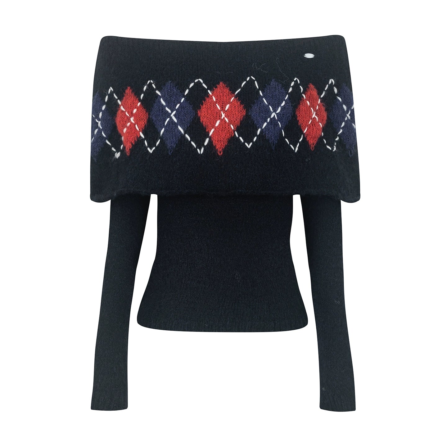 Vintage Argyle Off-Shoulder Sweater