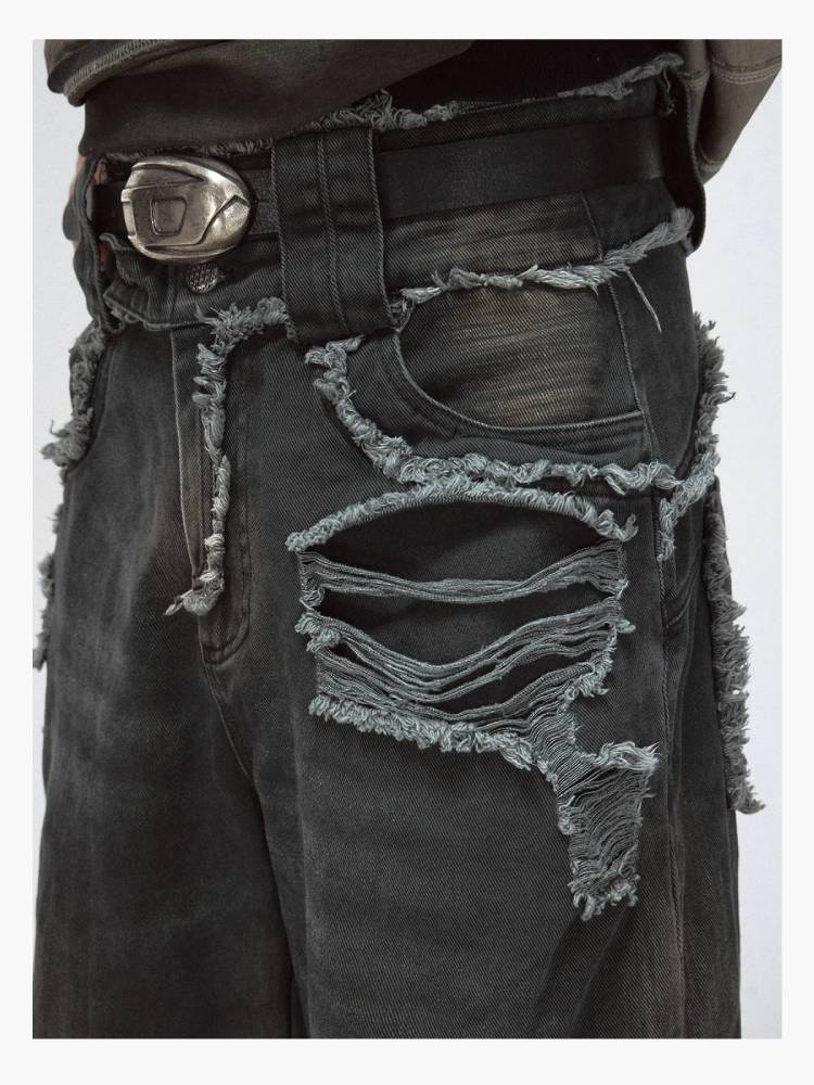 Distressed loose wide leg pants