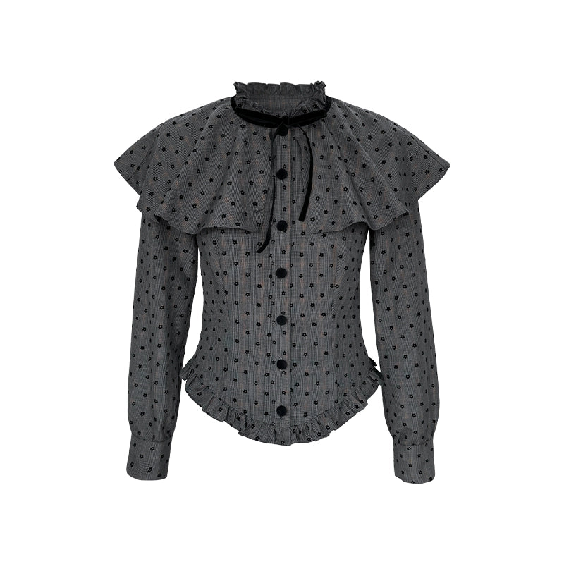 Plaid Velvet Floral Cape Top