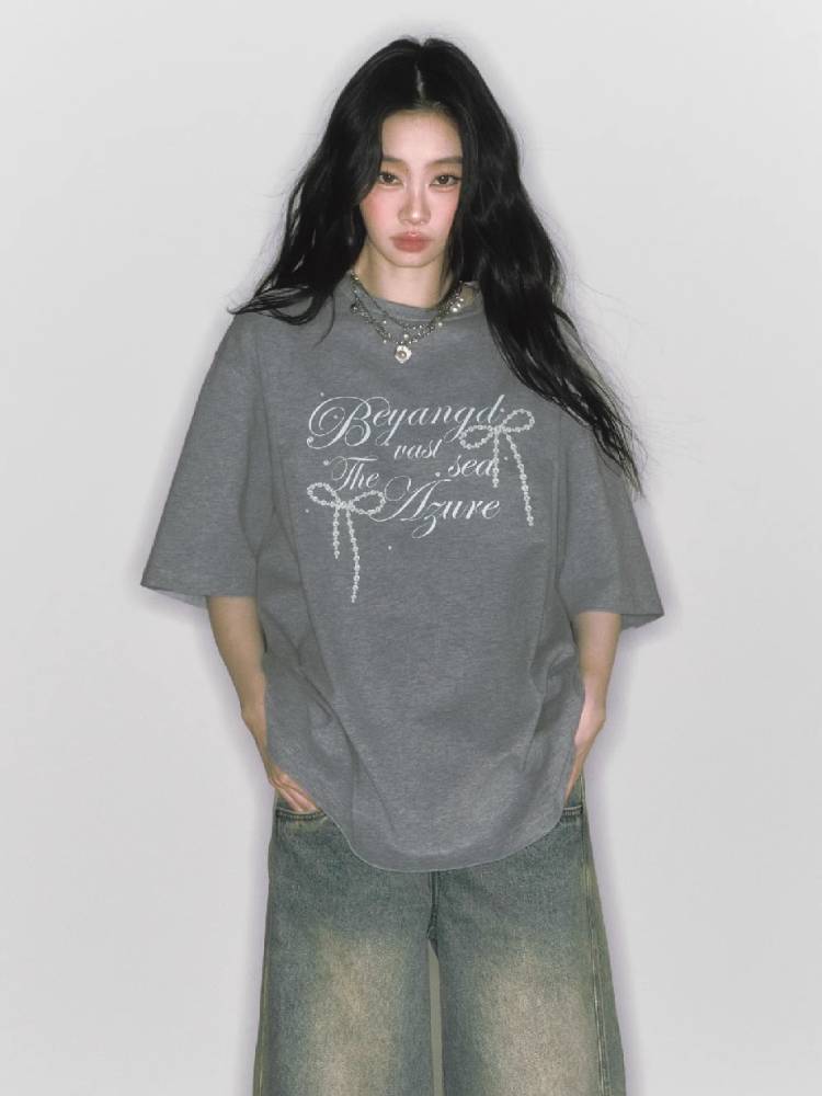 Round neck printed oversized T-shirt