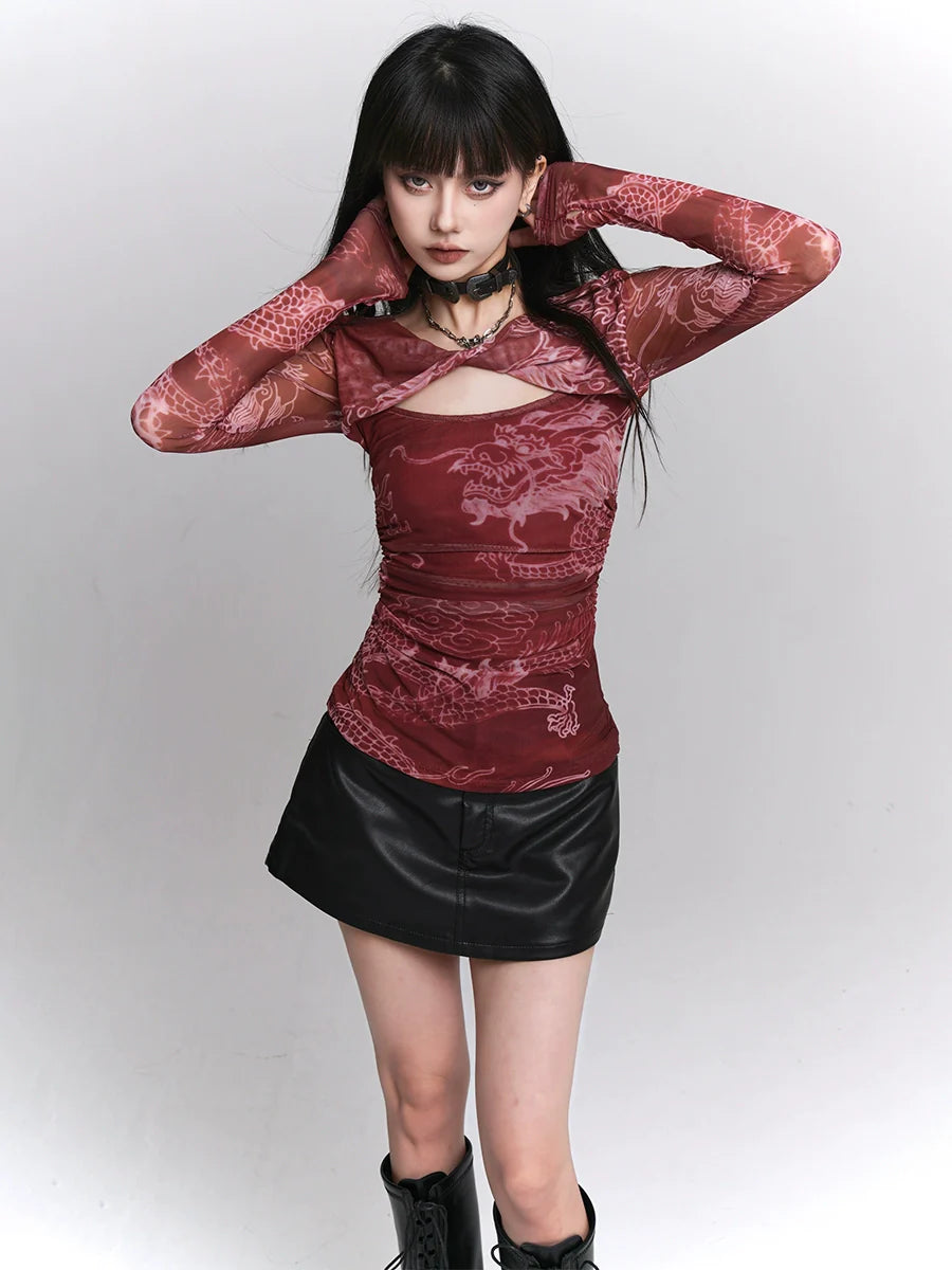 Chinese Style Red Waist Cinched Sweet Top