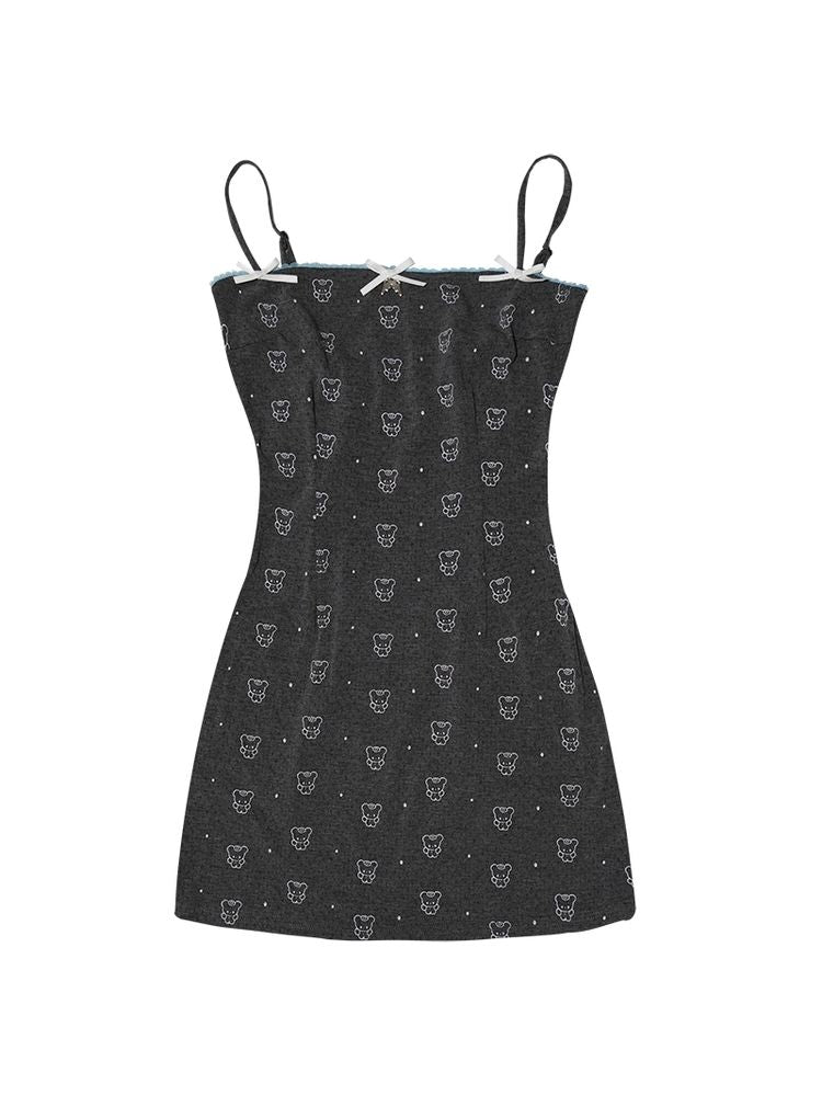 Polka dot print suspender dress