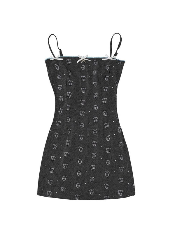 Polka dot print suspender dress