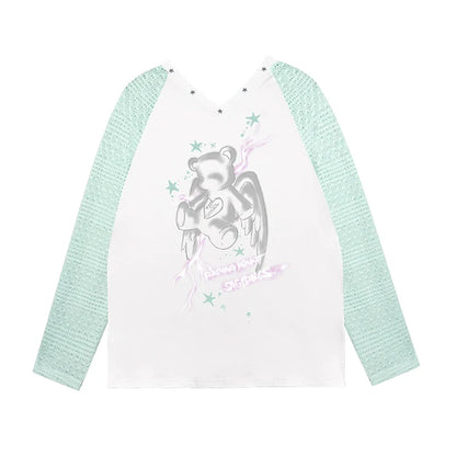 Mint Green Angel Bear V-Neck T-Shirt