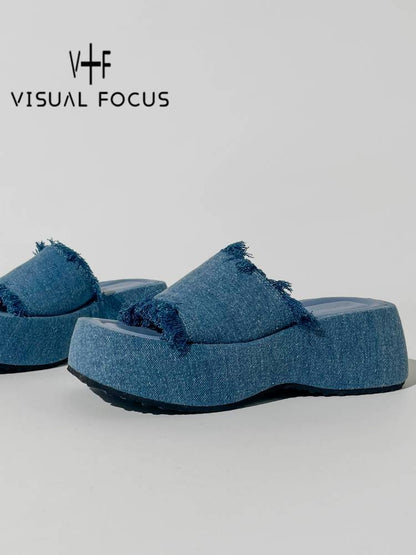 Denim platform sandals