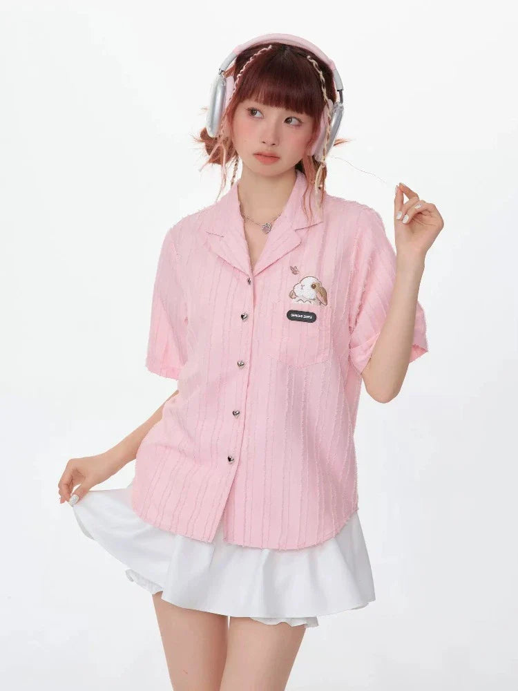 Rabbit embroidery short sleeve shirt