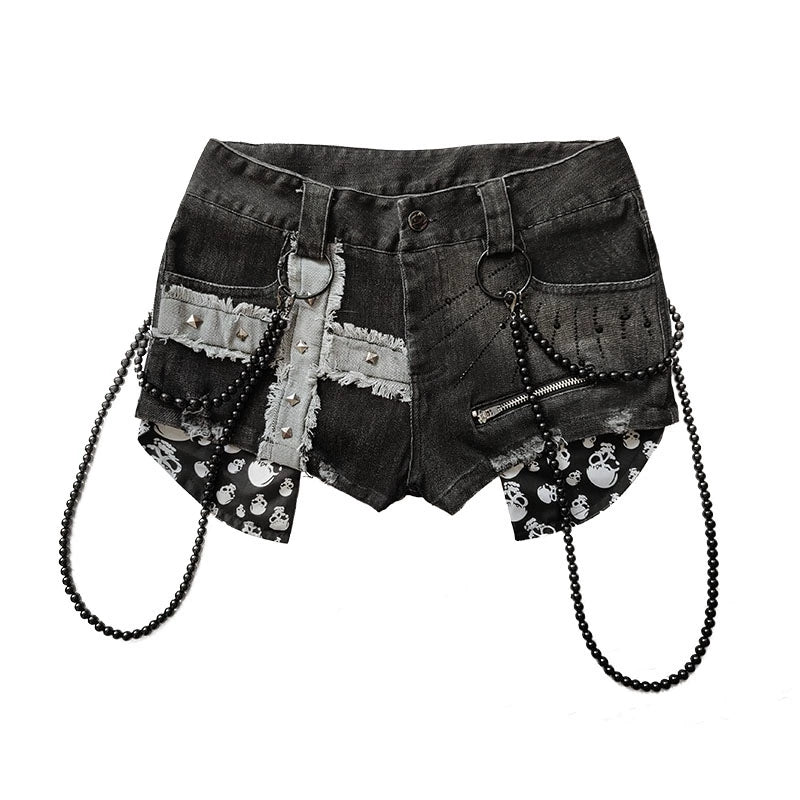 Ultra Low Waist Punk Denim Shorts