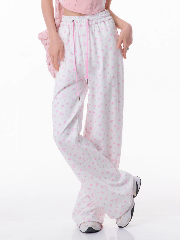 Rabbit floral pink casual pants