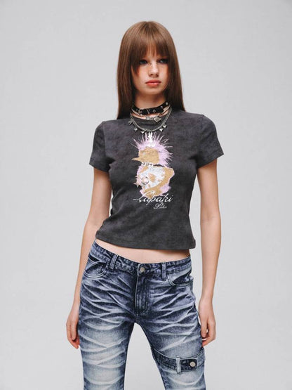 Printed cotton short-sleeve T-shirt