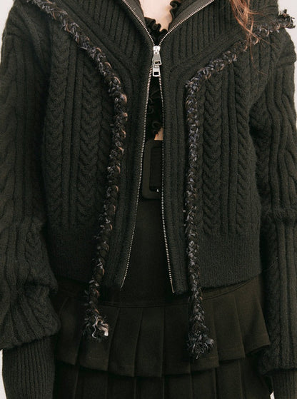 Knitted Lapel Zipper Cardigan Coat