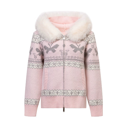 Pink Butterfly Hooded Cardigan