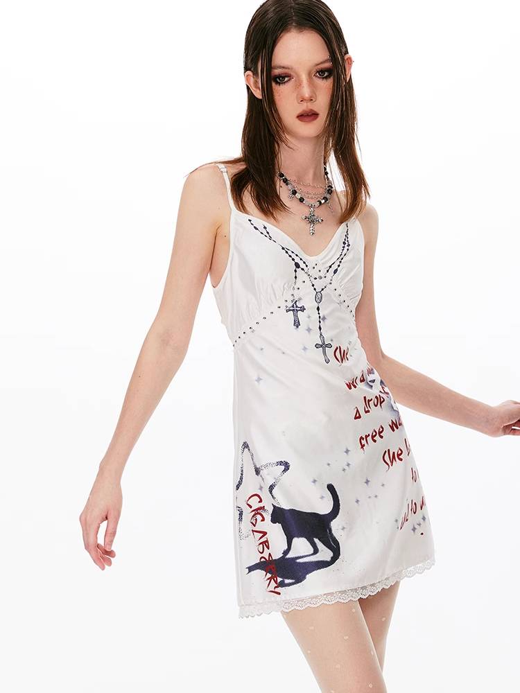 Printed suspender dress