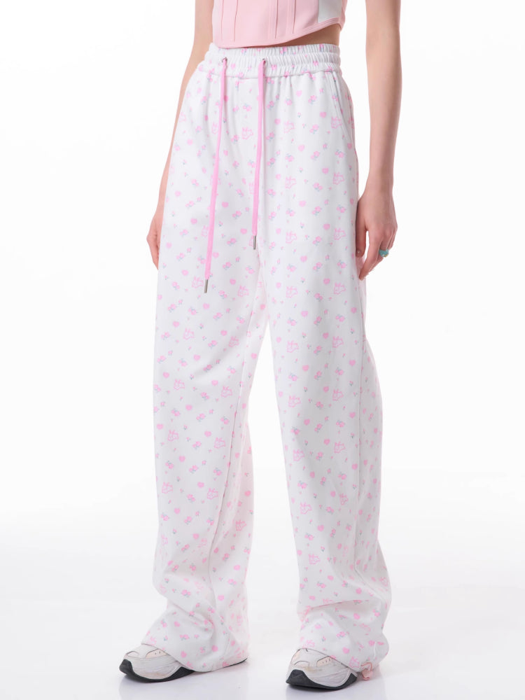 Rabbit floral pink casual pants