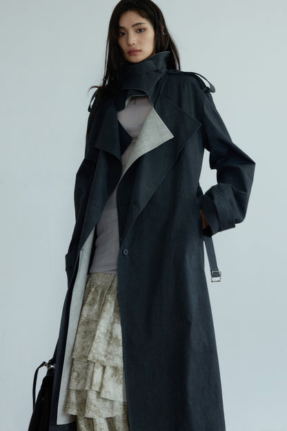 Contrast Stitching Genderless Trench Coat