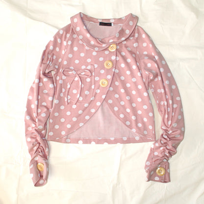 Childlike Wooden Polka Dot Pleated Long Sleeve Jacket