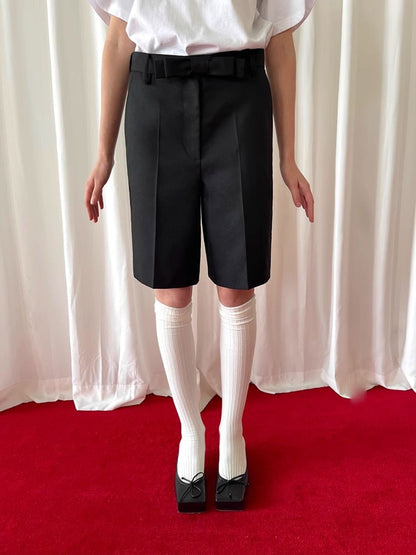 Waist ribbon straight-leg pants