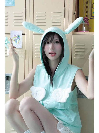 Bunny ears hooded vest jacket