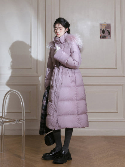 Purple diamond long down jacket