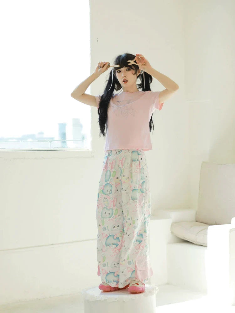 Printed wide leg pants