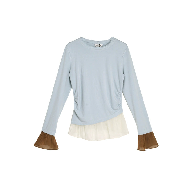 Knitted Panel Long-Sleeved T-Shirt