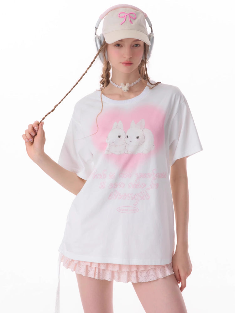 Loose Love Rabbit Print Short Sleeve T-Shirt