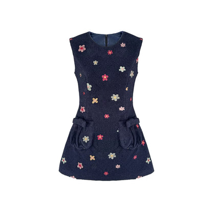 Embroidered Floral Wool Dress