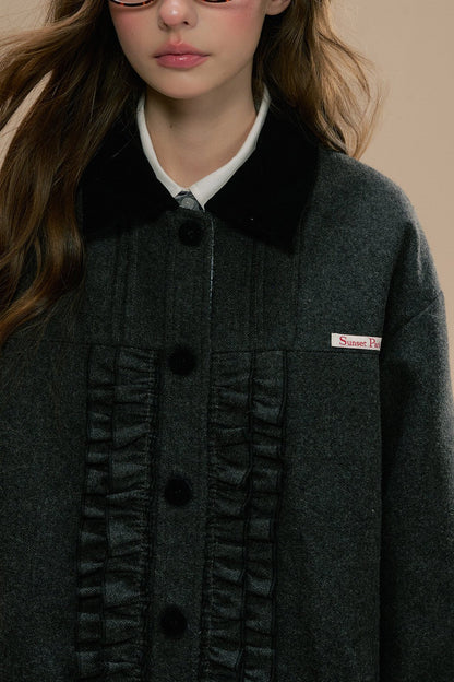 Fungus-Trimmed Dark Gray Tweed Coat