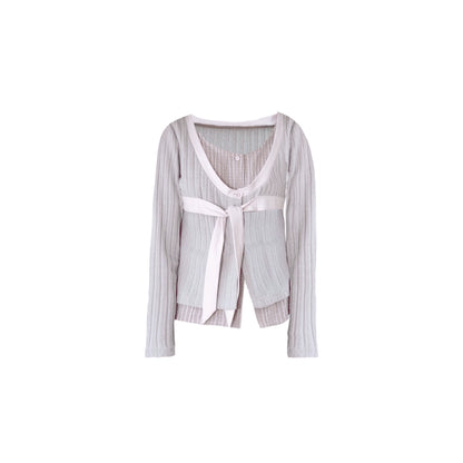 Fake Two-Piece Knitted Shirt Top