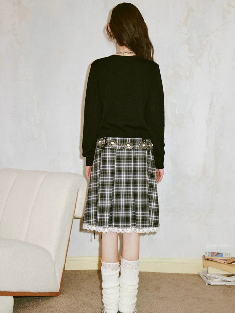 High waist A-line pleated skirt