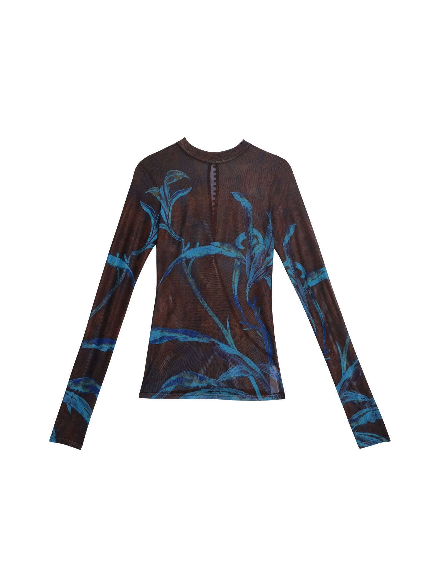 Chinese Mesh Cutout Long-Sleeved Top