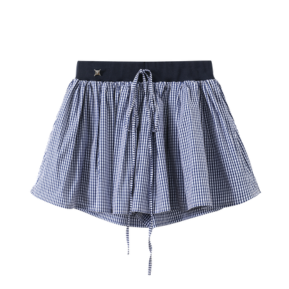 Navy Blue Checked Flared Skirt