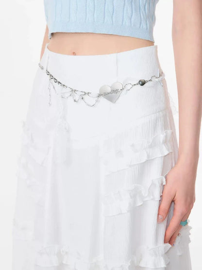 High waist slim lace white skirt