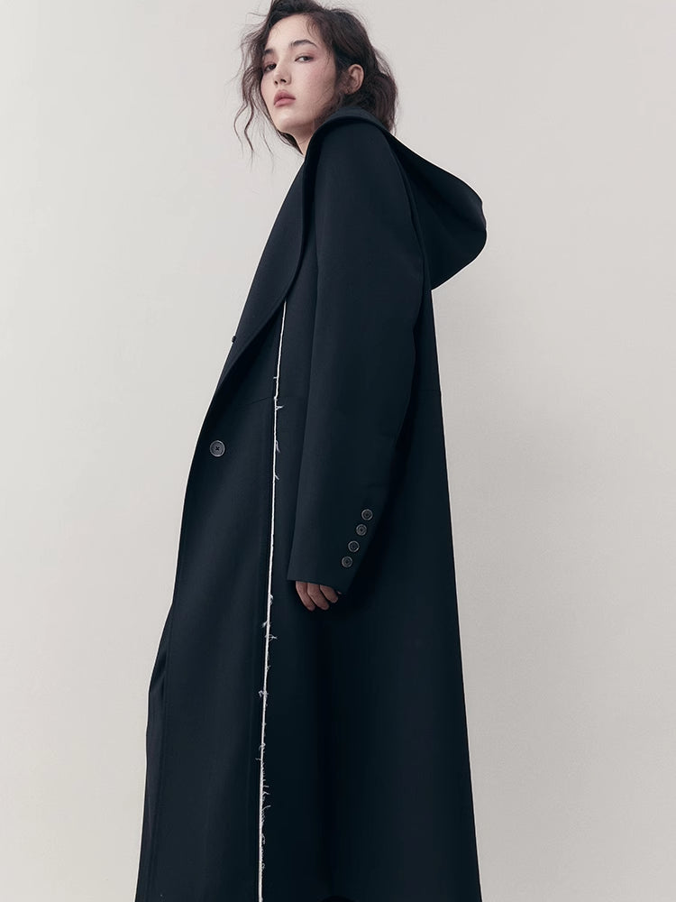 Loose hooded long blazer