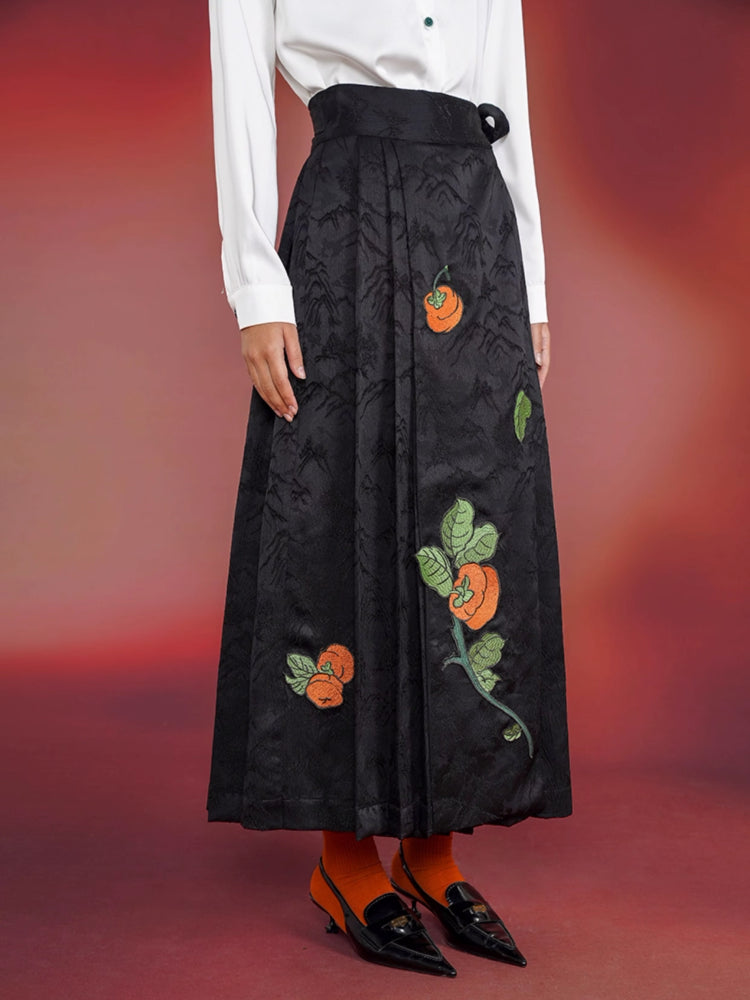 Chinese embroidery satin skirt