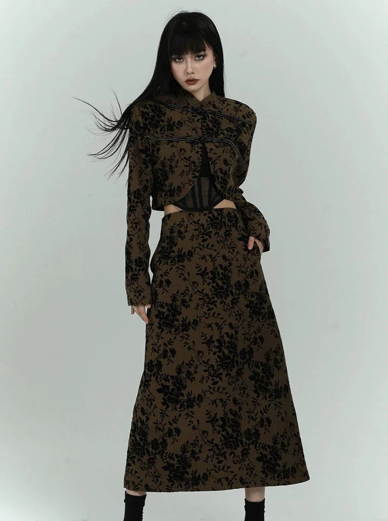 Chinese style suit skirt set