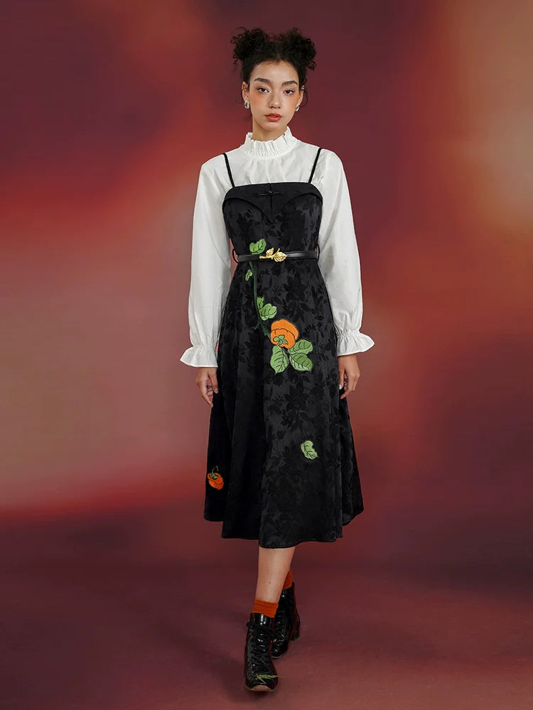 Chinese style embroidery suspender dress