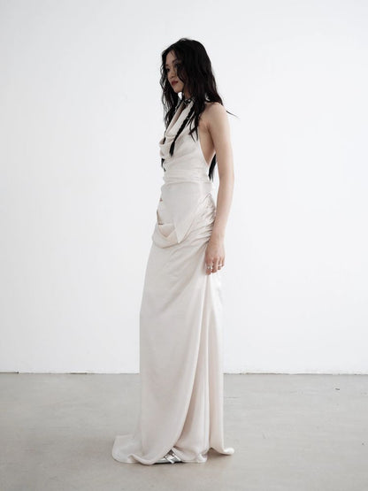 Two piece draped vest long skirt