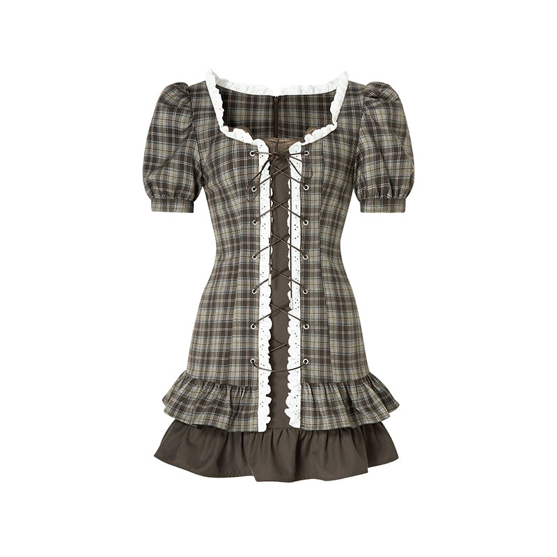 Lace Bubble Sleeve Dress