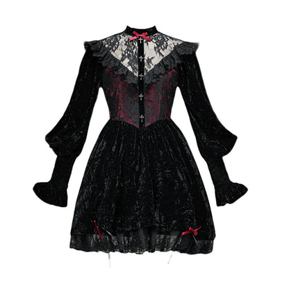 Rose Cemetery Gothic Velvet Lace Dress