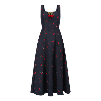 Cherry Lace Embroidered Denim Dress Set-Up