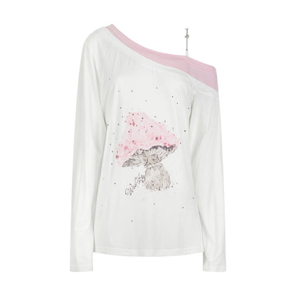 Mushroom Print Shoulder T-Shirt