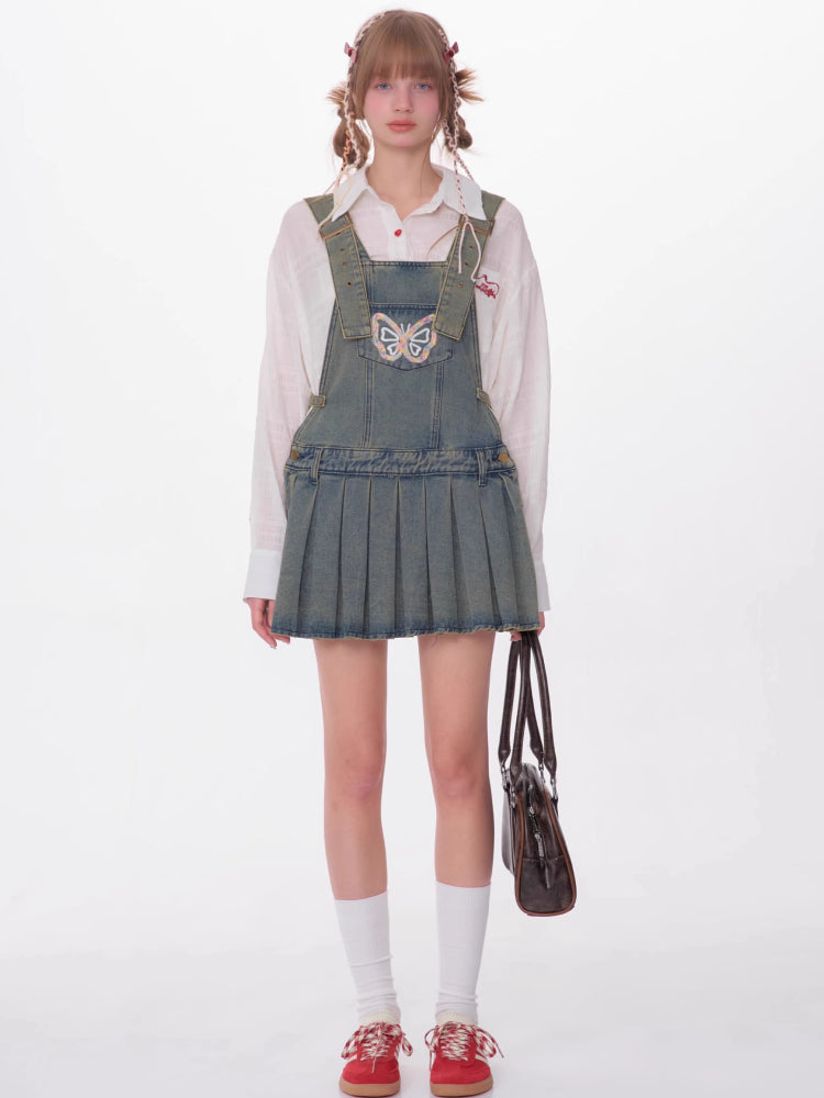 Denim suspender skirt