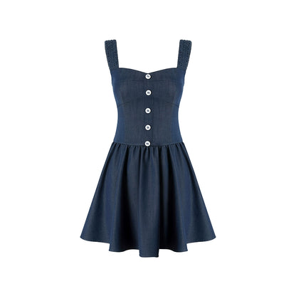 Sea View Navy Blue A-Line Puffy Dress