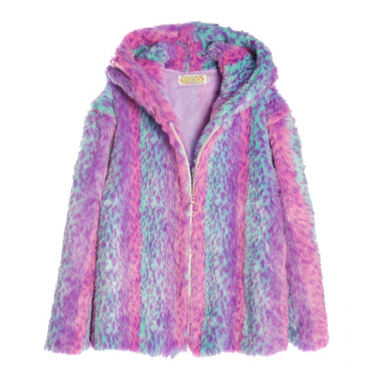 Colorful Leopard Fur Hooded Jacket
