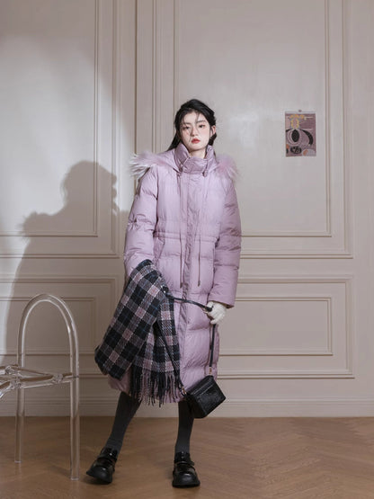 Purple diamond long down jacket